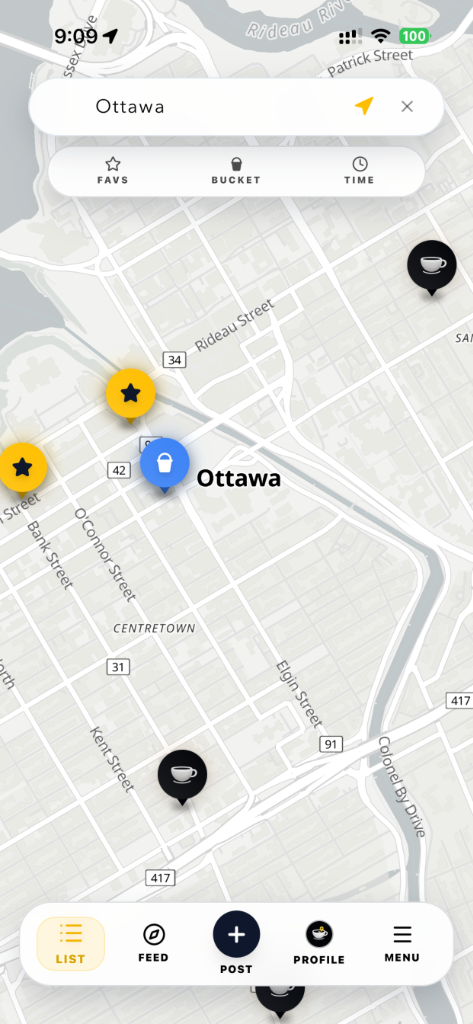 Brew Routes map view shown in a 3D iPhone mockup